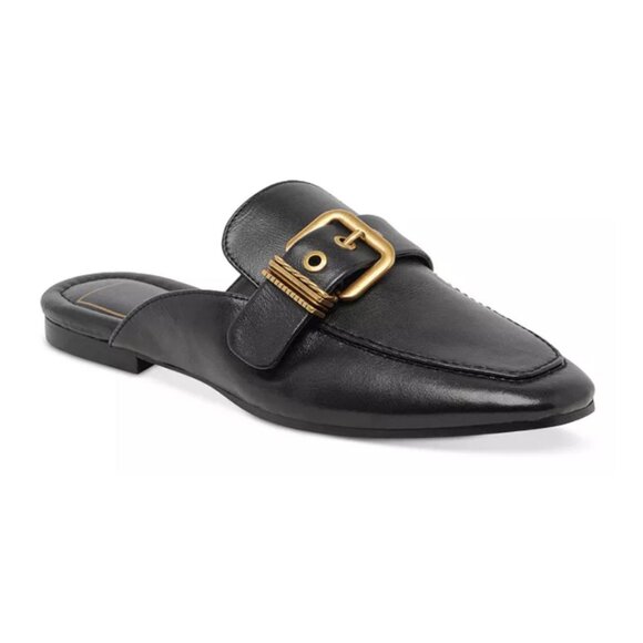 Dolce Vita Black Leather Women's Loafers with Gold Buckle - Picture 1 of 1